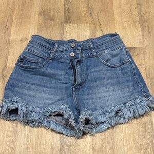 KanCan Blue Frayed Jean Shorts